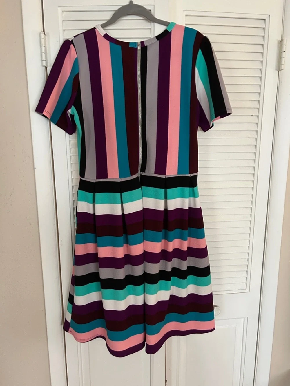 LuLaRoe Woman’s Striped Dress — Teal, Purple, Pink, Black, Gray, White - Picture 2 of 3